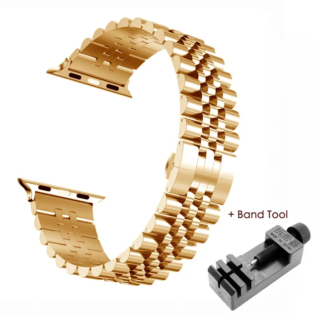 Stainless Steel Strap For Apple Watch Band 6 SE 5 4 3 40mm 44mm metal 38mm 42mm Replacement Bracelet Sport Band for iWatch 7 6 5 RoseGold Tool