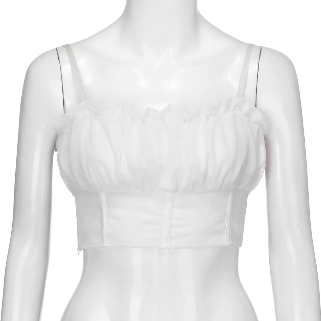 Новое поступление летние майки Модные женские сексуальные перспектива Ruched Короткие с открытыми плечами майки топы жилет
