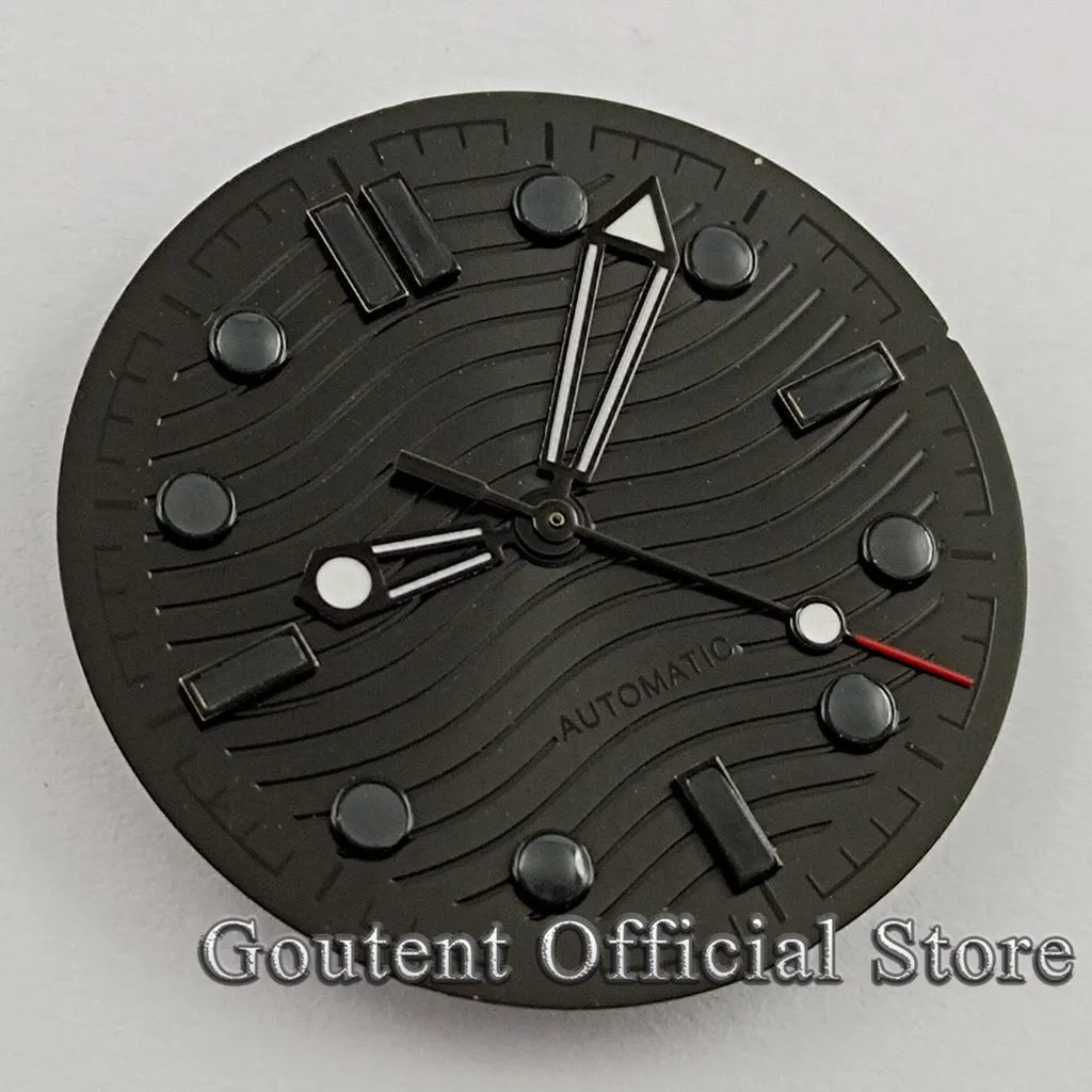 Goutent 31mm Black Watch Dial With Silver Black Hands Fit NH35 NH36 Miyota 8205/8215/821A, ETA 2836/2824,DG2813/3804 Movement