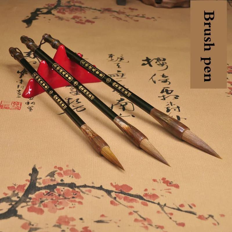 Китайская кисть для каллиграфии, набор кистей для волос, Caligrafia Tinta, китайский официальный скрипт для рисования, Практичная ручка-кисть для письма, 3 шт