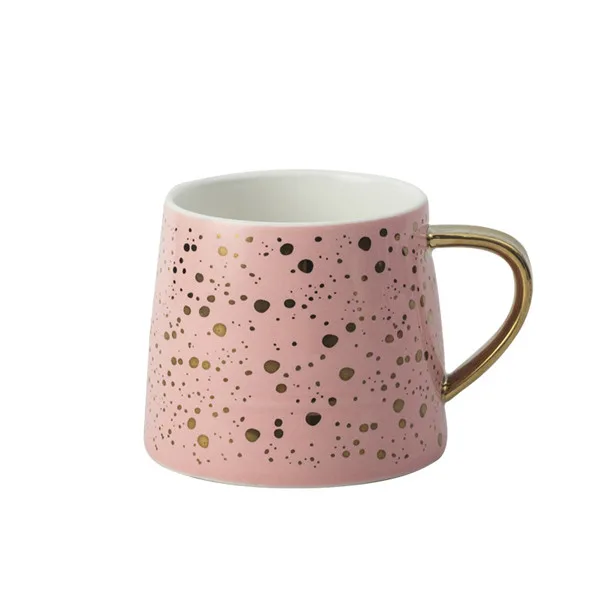 Креативная керамическая кружка, черная, розовая, золотая ручка, кофейная кружка, чашка для завтрака, молока, чая, большая емкость, для дома, офиса, посуда для напитков, 350 мл - Цвет: Pink