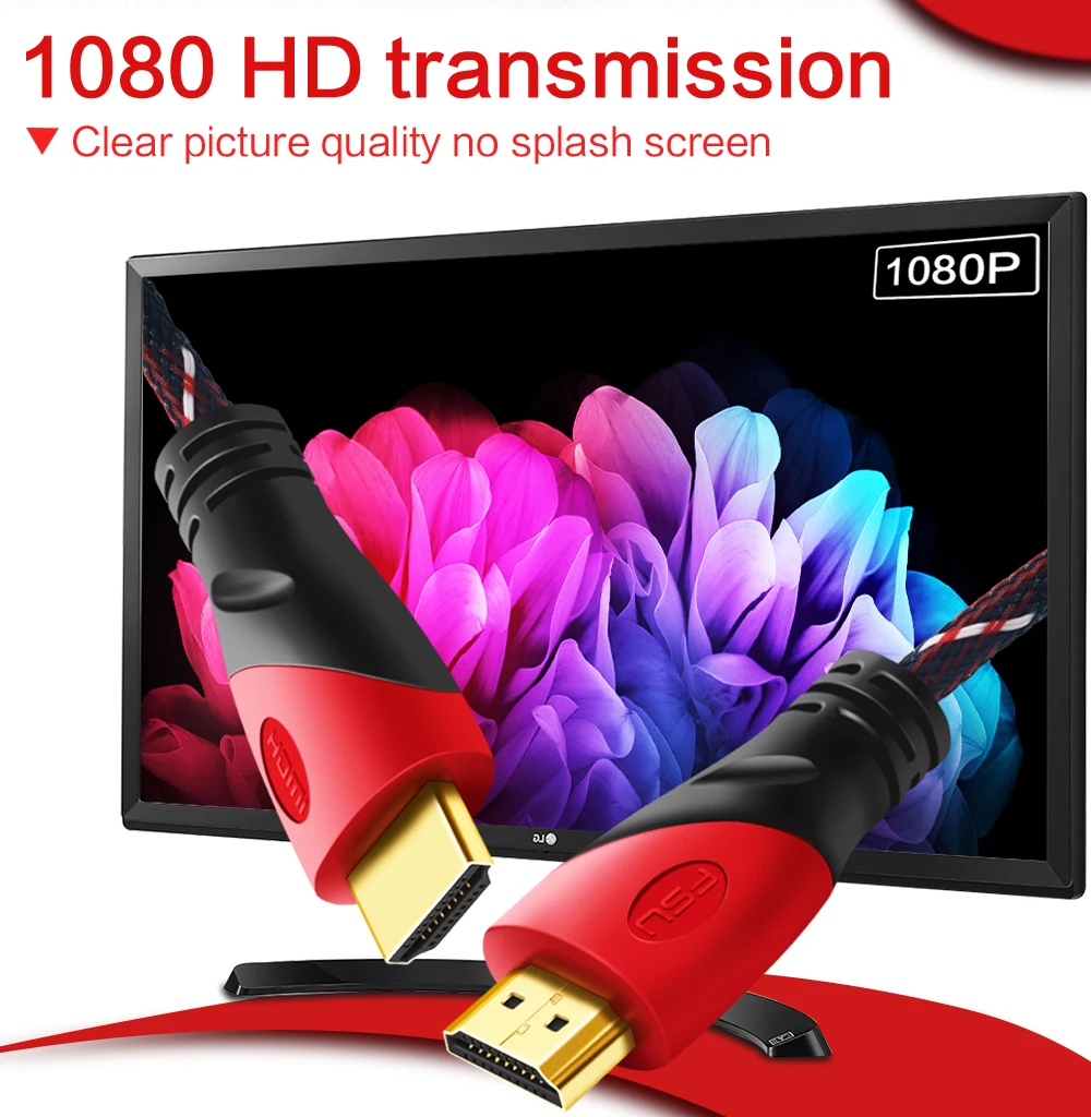 1080P HDMI кабель позолоченный Высокоскоростной соединительный кабель м 2 м 3 м 5 м 10 м Высокое качество красный и черный HDMI кабель