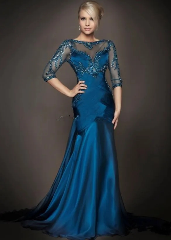 Длинное Бандажное платье vestidos formales, роскошное платье с кристаллами и длинным рукавом, платье с цветами и бисером для матери невесты