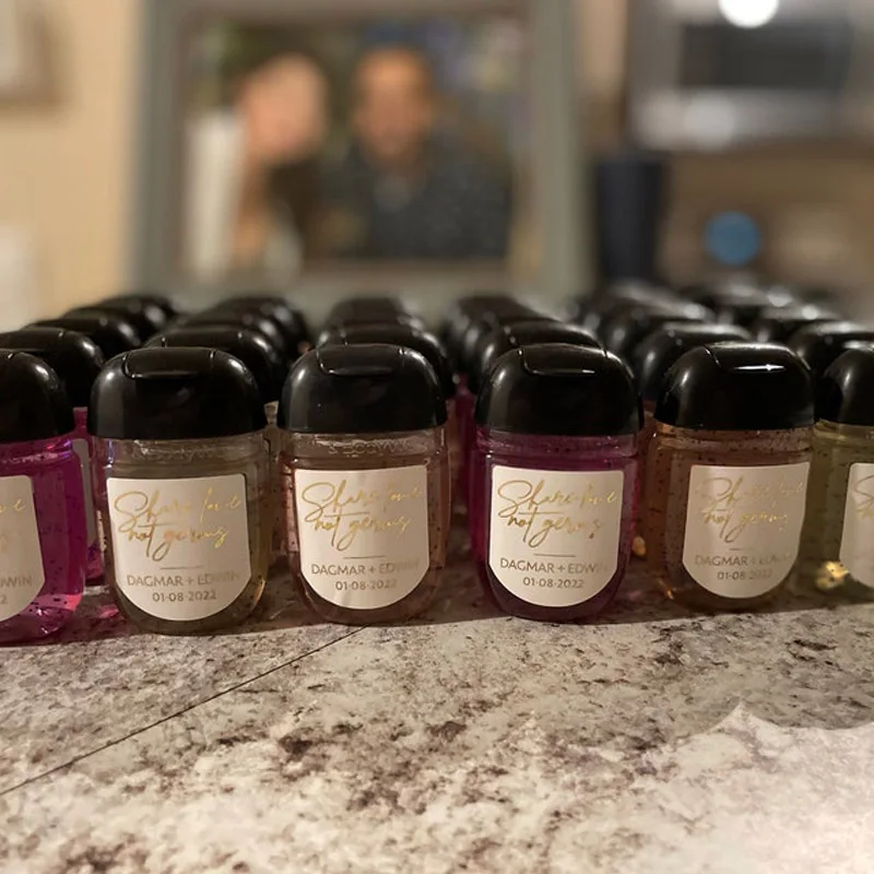 100 Personalized real foil Hand Sanitizer Labels/party favor labels/bath&body works/rectangular hand sanitizer labels/share love