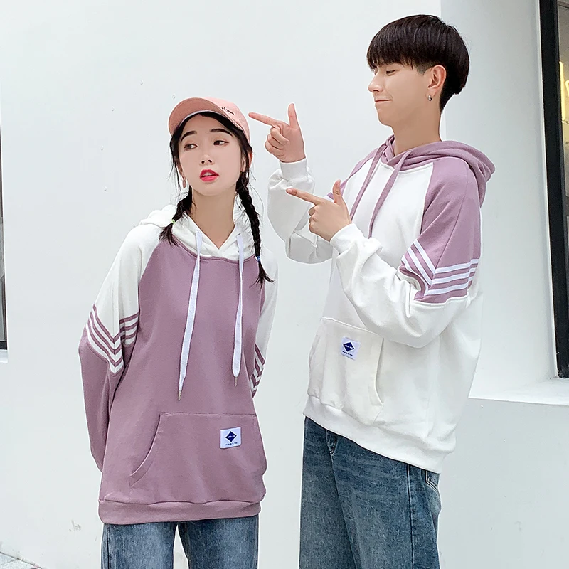 Winter Hoodies Sweatshirts Matching Couple Clothes Lovers Valentine's Day Striped Cute Purple Long Sleeve Hooded Hoodies 1910