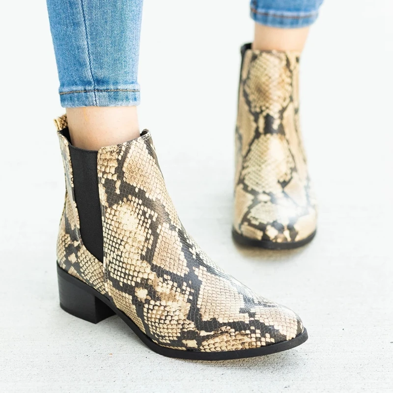 

Puimentiua Snake Pu Women Ankle Boots Zip Pointed Toe Footwear Thick Female Boot Women Ankle Boots Zip Pointed Toe Footwear