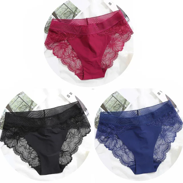 NK01-3PCS Женские трусы больших размеров Женские трусики Комфорт Белье Кружевное белье Трусы Ice Silk выдалбливают сексуальное женское белье calcinha - Цвет: NK01-3PCS