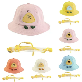 

New Child Fisherman Hat Kids Cartoon Bucket Hat with Face Shield Droplets Anti Spitting Protective Hat Face Shield