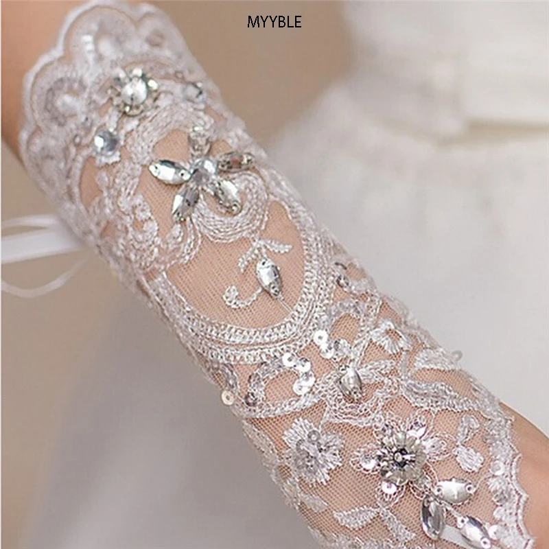 MYYBLE 2020 1 par Banco marfil mujer guantes sin dedos novia elegante pharrafo corto Диаманте de imitacion encaje | Свадьбы и