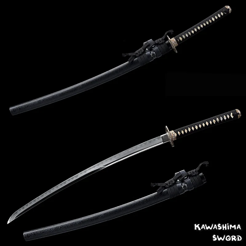 Серия Unokubi Zukuri Katana-весеннее стальное полное двойное лезвие Tang, острое, готовое к бою-японский меч ручной работы/черный коврик
