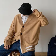 Осень и зима мужской v-образный вырез корейский вариант красивый кардиган свободный свитер куртка хаки/зеленый M-2XL