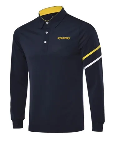 AYANWAY golf рубашка с длинными рукавами Мужская рубашка с длинным рукавом для гольфа jeyseys Мужская спортивная рубашка с отложным воротником мужская одежда для гольфа можно настроить логотип - Цвет: Navy blue