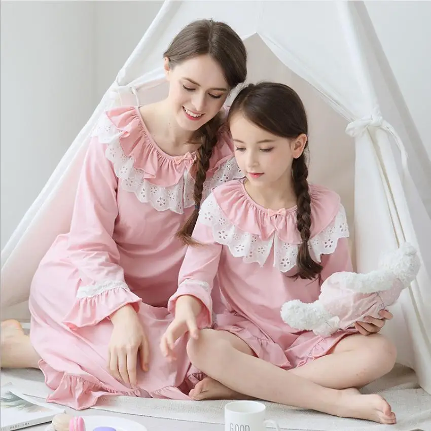 

Children Lace Patchwork Princess Pajamas Kids Ruffles Cotton Home Clothes Baby Girl Sleep Dress Children Nightgown 2-16Y Wz251