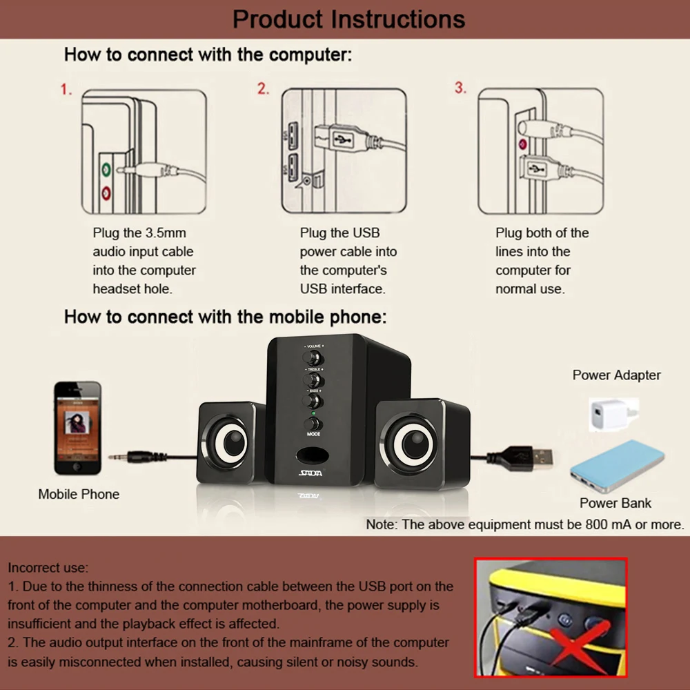 SADA D 202 комбинированные колонки USB проводные компьютерные бас стерео музыкальный