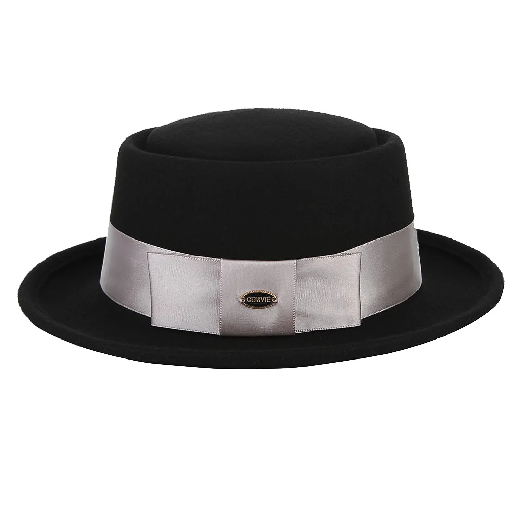 Winter New Wool Fedoras Hat Neutral British Ribbon Bowknot Gentleman's Fedora Cap Women Male Short Eave Church Party Hats H7209