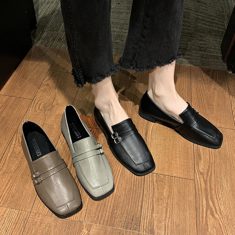 

Retro Woman Shoes British Style Female Footwear Casual Sneaker Oxfords Women's Modis Square Toe Shallow Mouth All-Match Soft