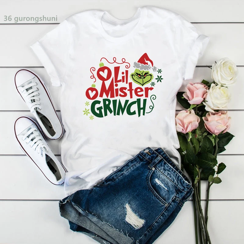 

newly Grinch t-shirt Women Cute Grinch Graphic t shirt femme Harajuku Fashion Shirt Women Christmas tshirt Clothing White tops
