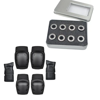 

1 Set 608 Speed Skating Bearings Black & 1 Set Knee Pads Elbows Pads Wrist Guards Protective Gear Set S