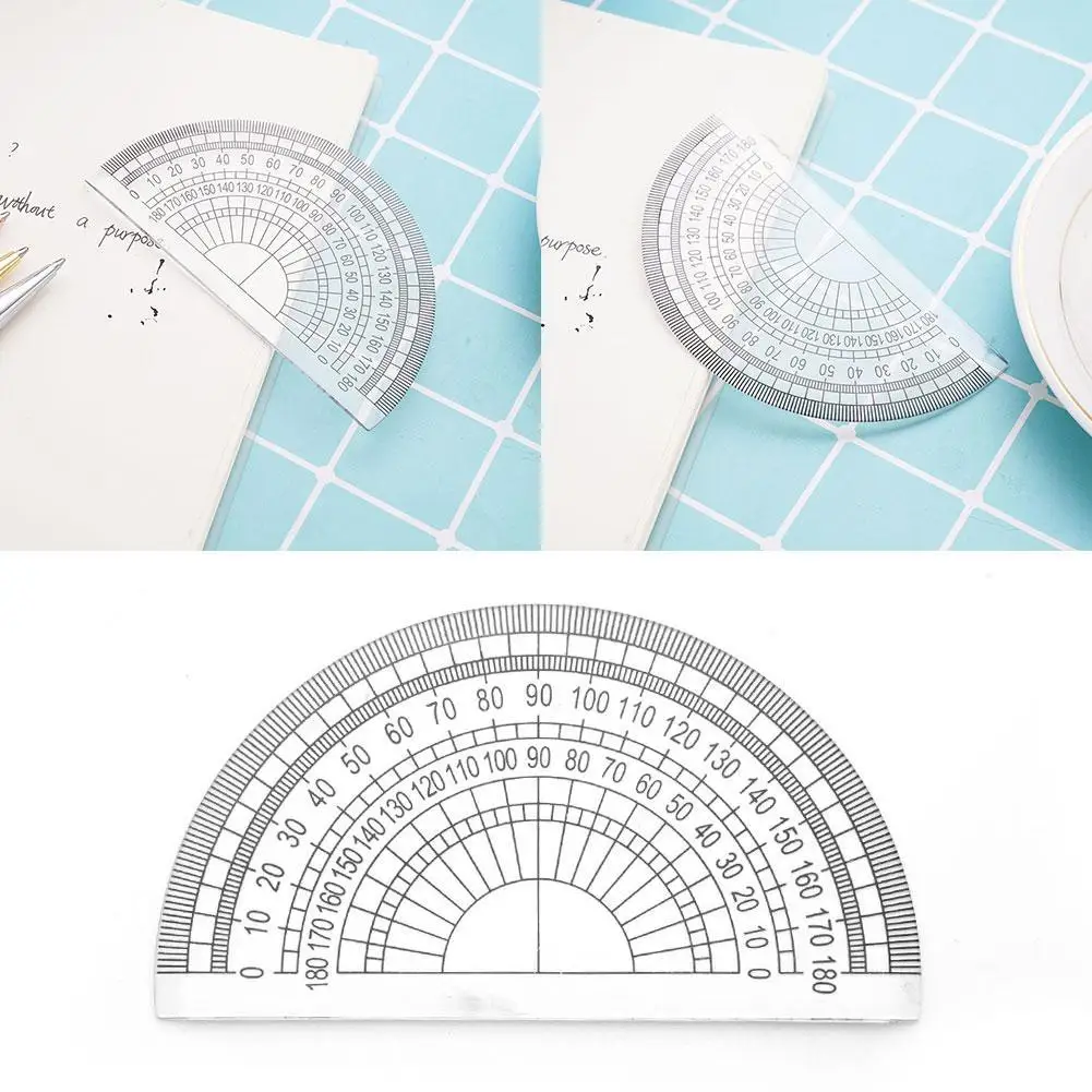 10 шт. пластиковый транспортир, 180 градусов, прозрачный студенческий математический набор, измерение, студенческий рисунок, треугольный угол линейки, измерительные инструменты