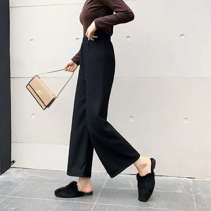 black pants Осень зима Kint широкие брюки женские свободные черные брюки с высокой талией брюки в деловом стиле женские прямые брюки Pentalon Femme C5891 - Цвет: black pants