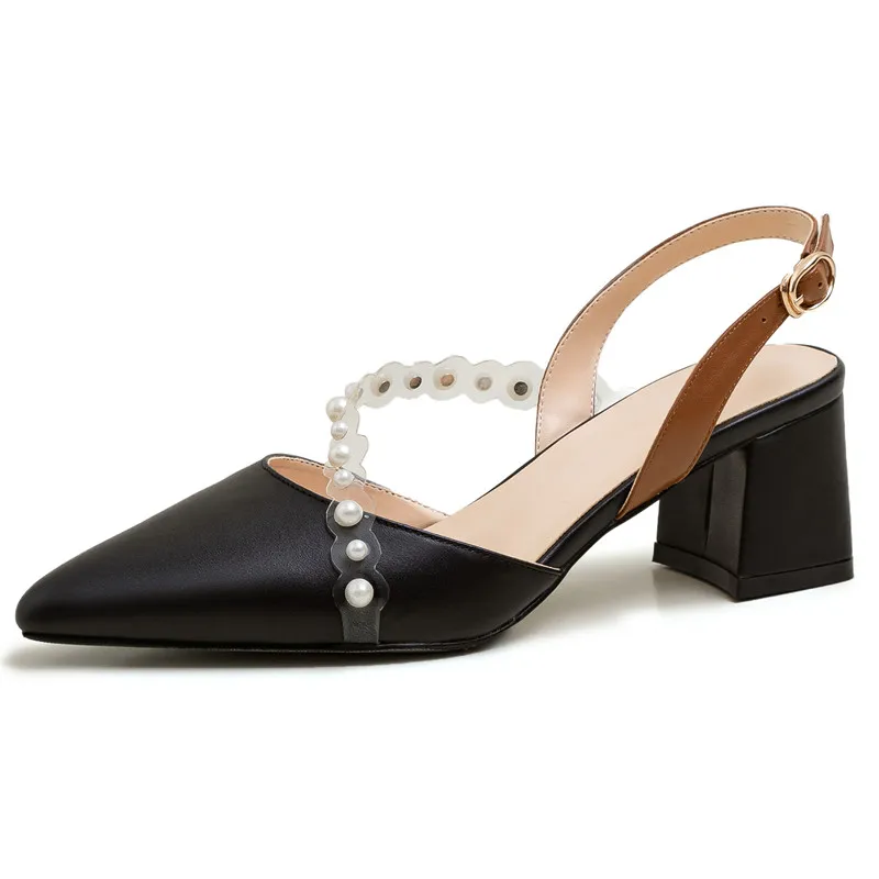 

String Bead Shoes Belt Buckle High Heel Sandals Real Leather High Heels Sexy Ladies Party Women Sandals Pointed Toe Heel Shoes