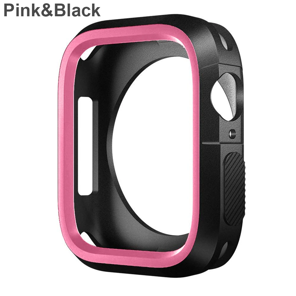 pink-black 1 шт., мягкая силиконовая рамка для часов, Защитные Чехлы, ТПУ, спортивный защитный чехол для Apple Watch Series 4, 3, 2, 1, аксессуары для умных часов - Цвет: pink-black
