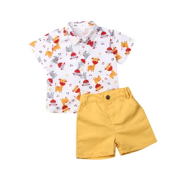 

Beach Style Summer Baby Boy Gentleman Outfits Christmas Clothes Print T-Shirts Shorts Pants 2Pcs Children Boys Holiday Outfits