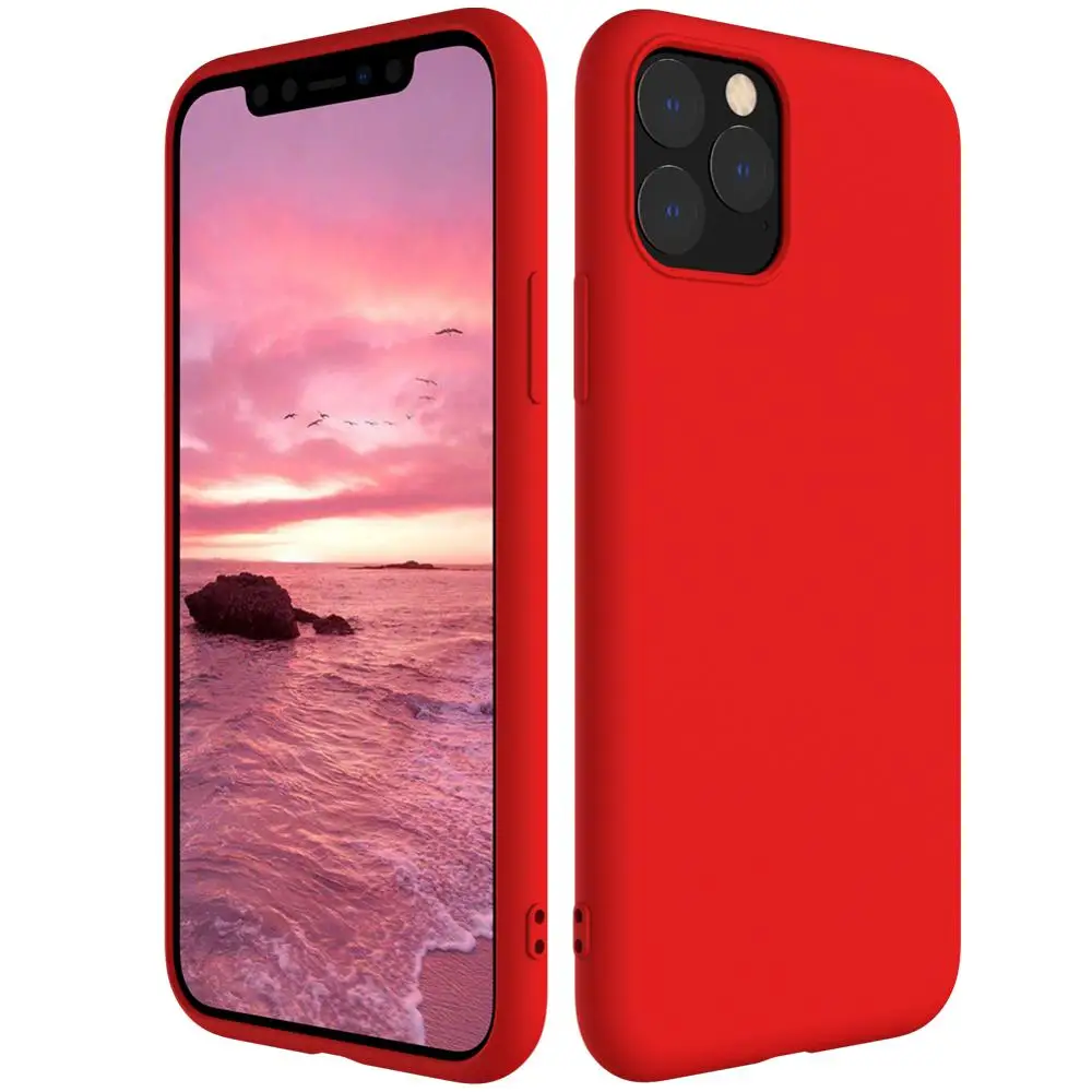 Красный 100 шт чехол для телефона, совместимый с iPhone 11 Pro, ультра тонкий и полностью защитный жидкий силиконовый мягкий чехол 6,5'' - Цвет: Красный
