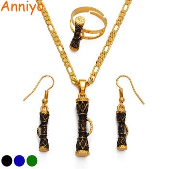 

Anniyo Black/Blue/Green Drum Papua New Guinea Necklaces Earrings Ring sets for Women PNG Kundu Jewelry Party Gifts #229506