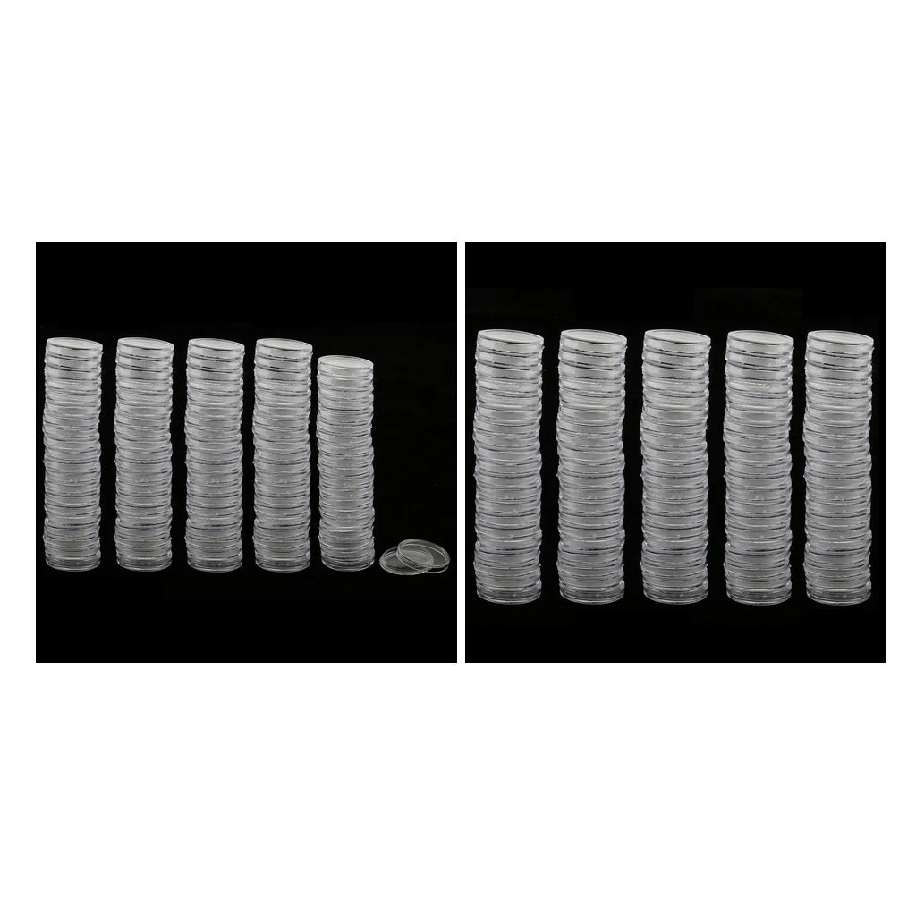 200pcs 22mm Clear Round Plastic Coin Capsule Container Storage Holder Case