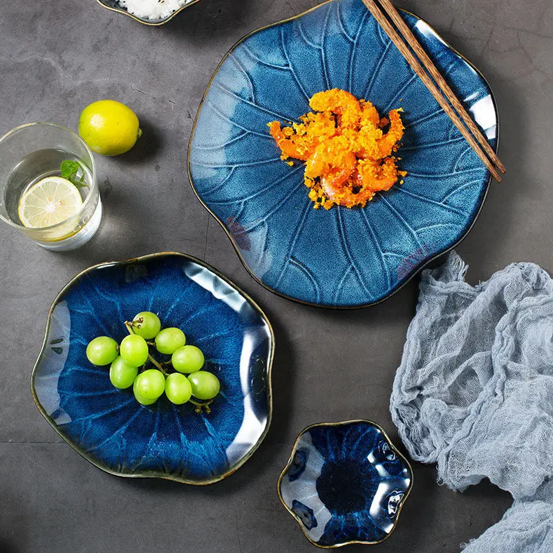 Assiette Vaisselle Japonaise En C ramique Feuille De Lotus Assiette De assiette-vaisselle-japonaise-en-c-ramique-feuille-de-lotus-assiette-de