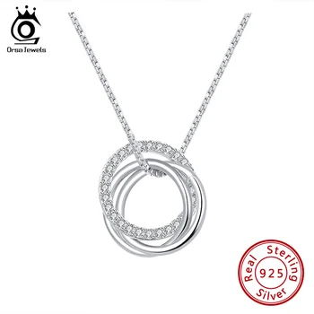 ORSA JEWELS Pure 925 Sterling Silver Pendant Necklace Women Clear AAAA Zircon Combine Circle Fashion Party Gift Jewelry SN175