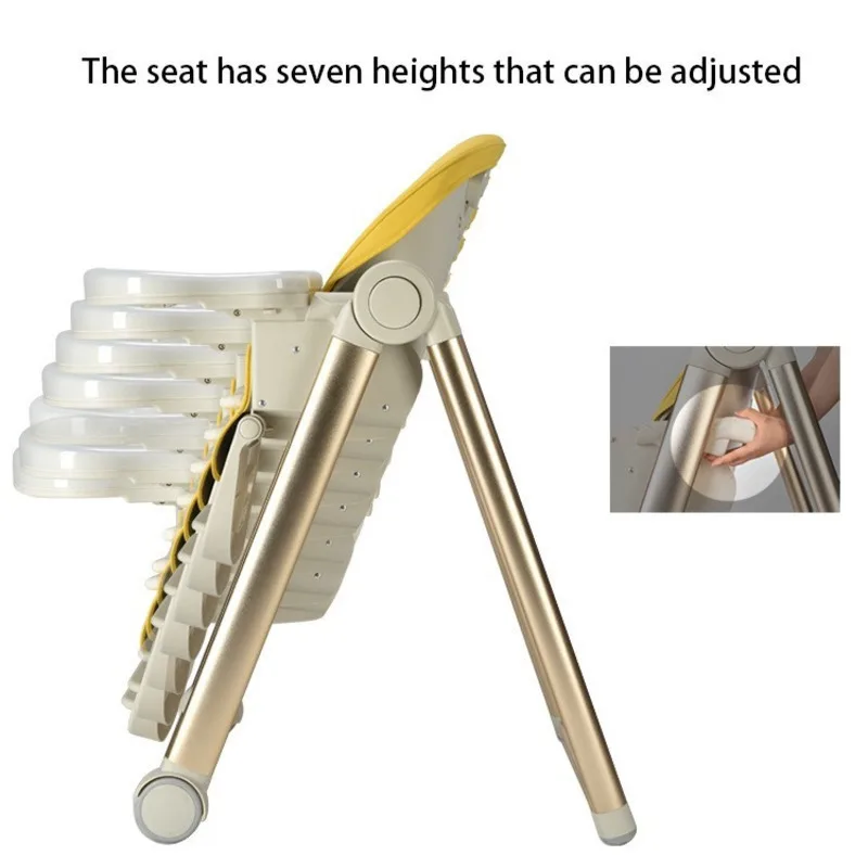 

Luxury Quality Safety Protection Feed Eat Child Kid Metal Chair Highchair With Table Adjustable Fold Multifunctional Baby Seat