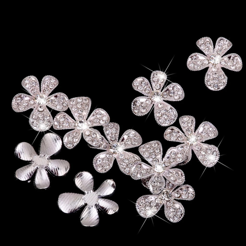 10pcs Flower Crystal Diamante Buttons Flatback Embellishments for DIY Craft