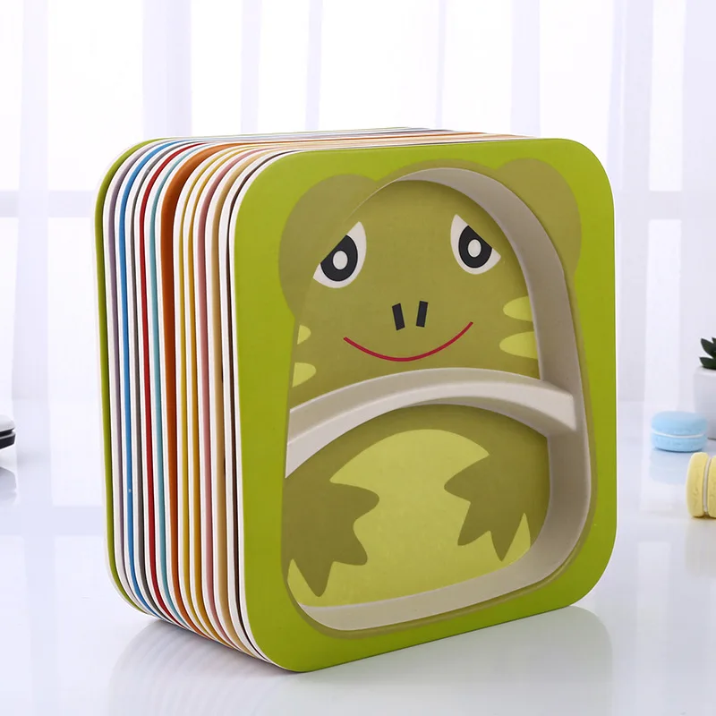 Baby Tableware Lovely Cartoon Children Feeding Dishes Kids Dish Bamboo Fiber Dinnerware Set With Bowl Fork Cup Spoon Plate 5Pcs