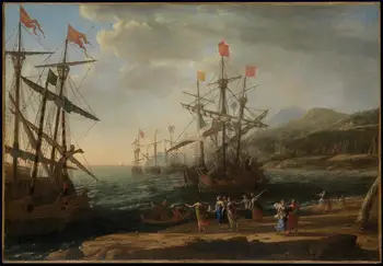 

Hand Painted Art Paintings by Teachers - Marine with Trojans Burning Boats landscape Claude Lorrain - Oil Painting on Canvas