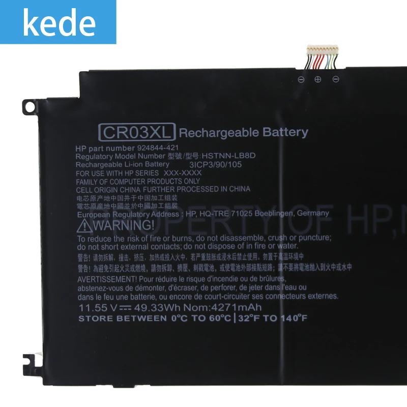 Kede ноутбук батарея CR03XL для hp HSTNN-LB8D HSTNN-LB8E 924844-421 3ICP3/90/105 серии планшет 11,55 V 49.33Wh 4271 мА-ч