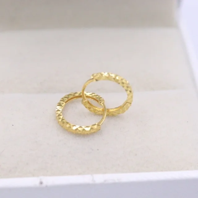 18K Yellow Gold Earrings For Women Full Star Very Small Hoop Earrings ...