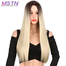 MSTN синтетический парик 26 дюймов длинные прямые светлые парики Ombre розовый/красный/фиолетовый/синий средняя часть термостойкие косплей для женщин