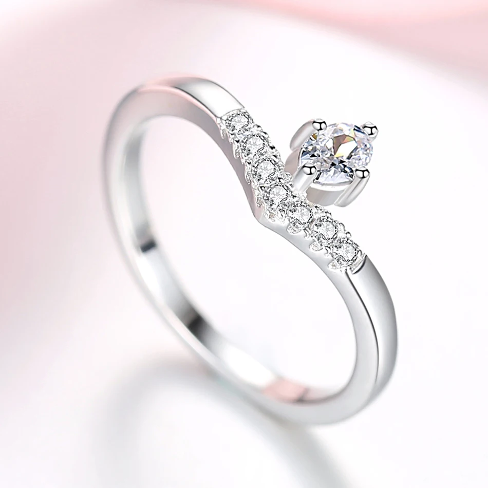 ELESHE 925 пробы серебряные блестящие Wish кольцо, чистый фианит с украшением в виде кристаллов кольца для Для женщин свадебные Обручение, ювелирное изделие, подарок