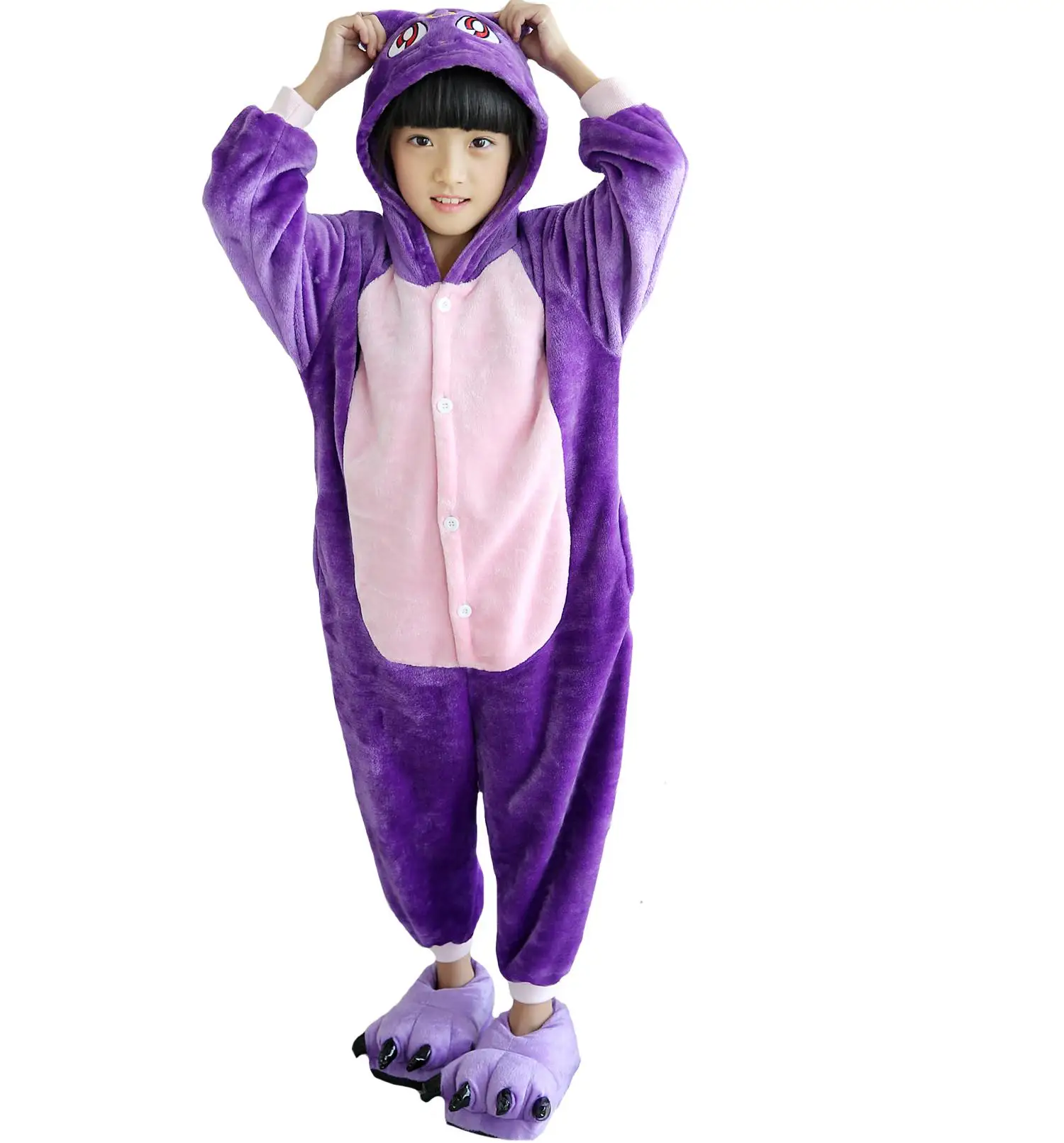 Kigurumi/комбинезон для мальчиков и девочек; детские зимние комбинезоны с единорогом; Пижама с аниме-животными; одежда для сна; комбинезон; детское одеяло; пижамы - Цвет: Purple Cat