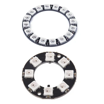 

2 Pcs WS2812 5050 RGB LED Ring Round Decoration Bulb Development Board, 1 Pcs 16-Bit & 1 Pcs 8-Bit