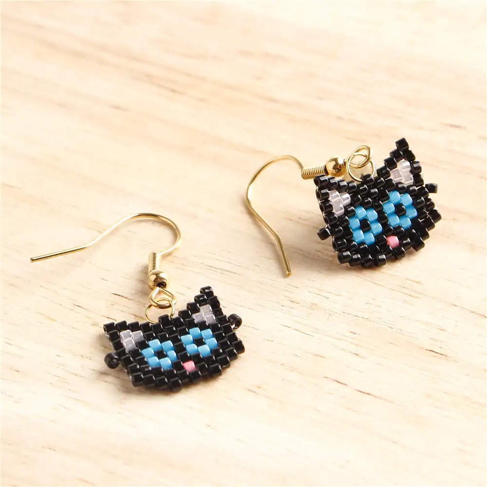 Shinus 10 Pairs/lot MIYUKI Earrings For Women Animal Cat Earring Girl Perles Miyuki Joyeria Jewelry Jewels Pendientes Mujer