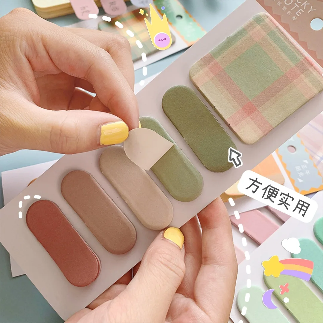 Ins BM Style Colorful Plaid Sticky Notes 20 Sheets Diy Creative Index Bookmark Student Planner Stickers cute Stationery