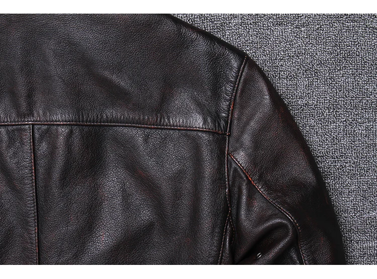 Factory New Men Vintage Red Motorcycle Real Cowhide Rider Winter Russian Coat Free Shipping