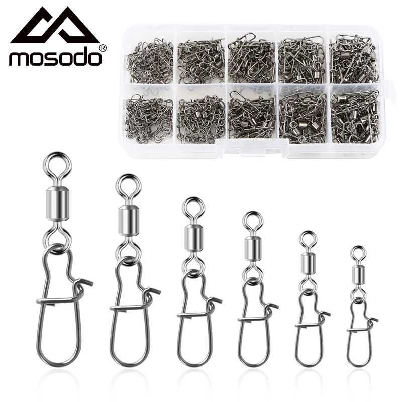 

MOSODO 100PCS 1-8/10/12# Stainless Steel Fishing Connector Pin Swivel Snap Bearing Rolling Fishing Hook Lure Accessories