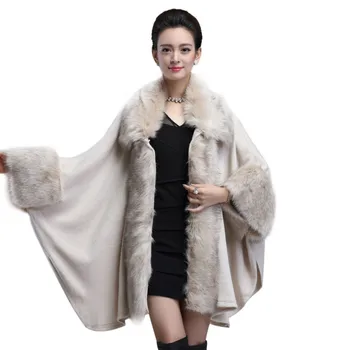

Shawl Cloak Coat Female Fur Knitted Material Comfortable Warm With XL Fine Craft Artificial Fur Collar Fashion Trend With Scarf