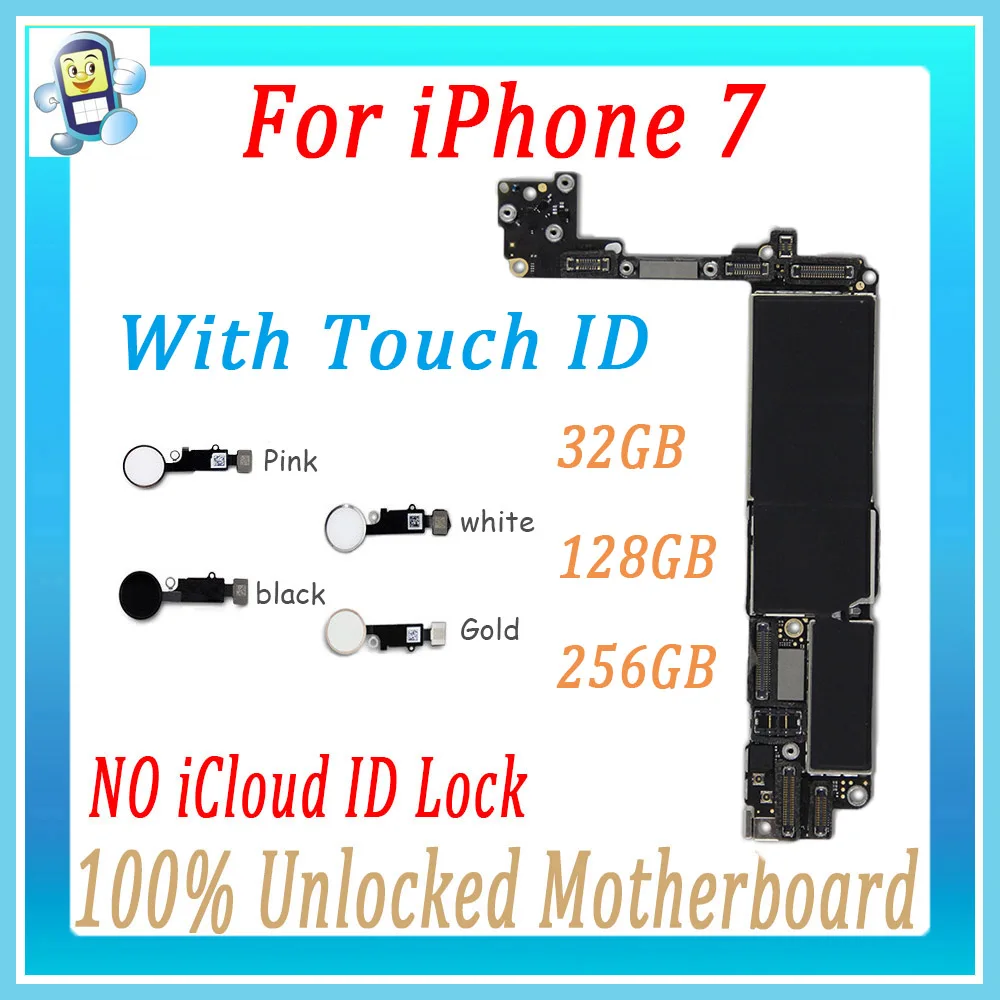 

For iPhone 7 Motherboard original unlocked mainboard With / NO Touch ID Logice board With Touch ID home button work ,Free iCloud