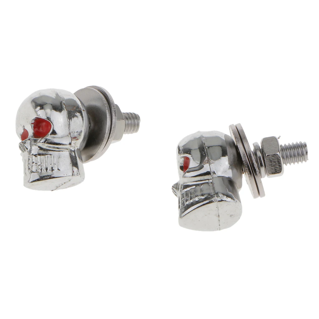 Pair Motorcycle Skull License Plate Frame Bolts Screws Fasteners Silver