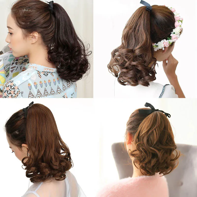 DIANQI short curly hair natural tail clip in synthetic heat resistant ponytail hair extensions hairpiece for women fake hair extensions